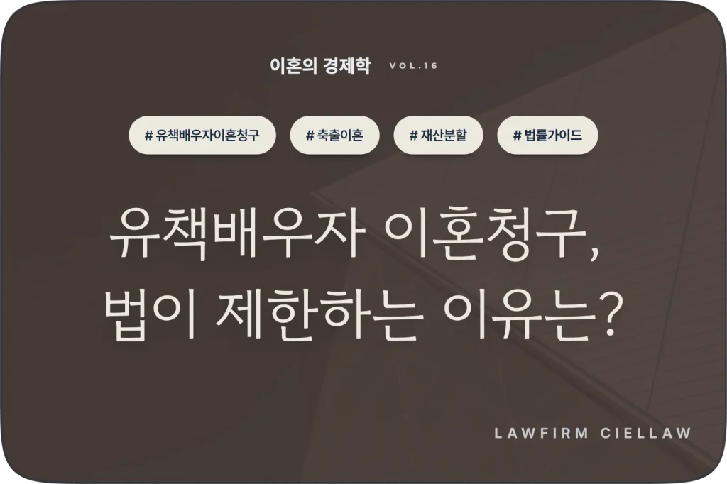 유책배우자의 이혼 청구가 기각되는 이유인 축출이혼 방지 법리와 재산분할 확대 전략을 다룬 박은석 변호사의 이혼의 경제학 16편 이미지